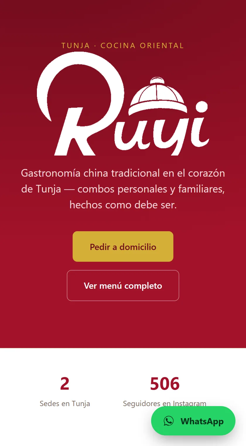 Página web del restaurante RuYi, cocina china en Tunja